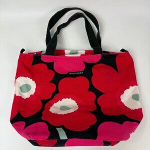 Marimekko Poppy Floral Canvas Tote Bag Red & Pink